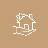 House and gear in hand icon